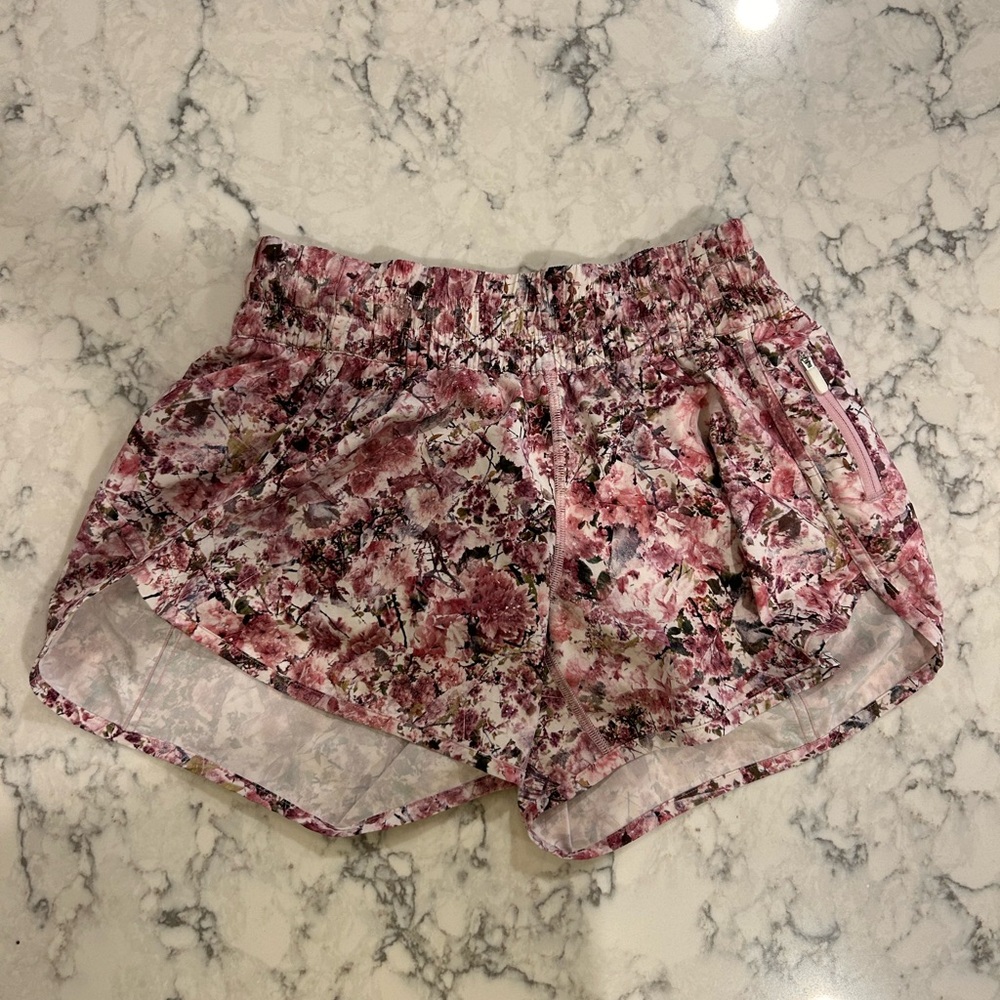 Pink floral lululemon shorts